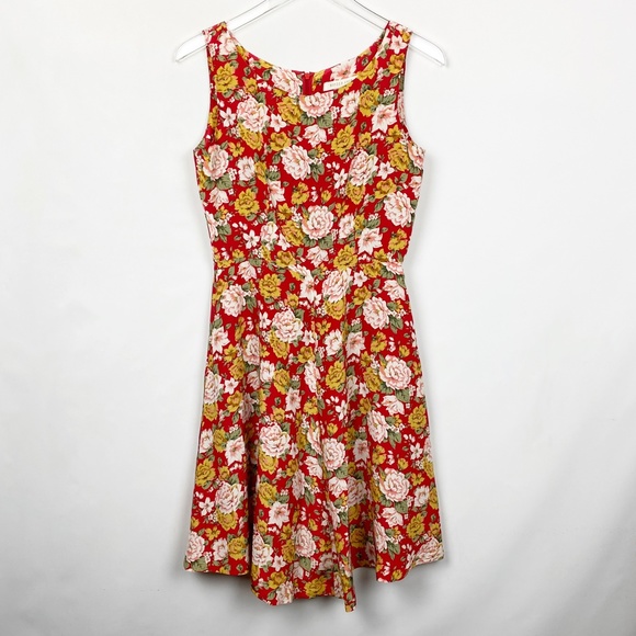 Mason Gray Silk Red Floral Fit Flare Dress Small - Picture 1 of 7